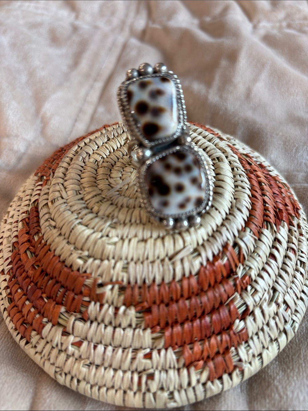 Leopard Spot Double Stone Sterling Statement Ring - Silver Tone SZ 7
